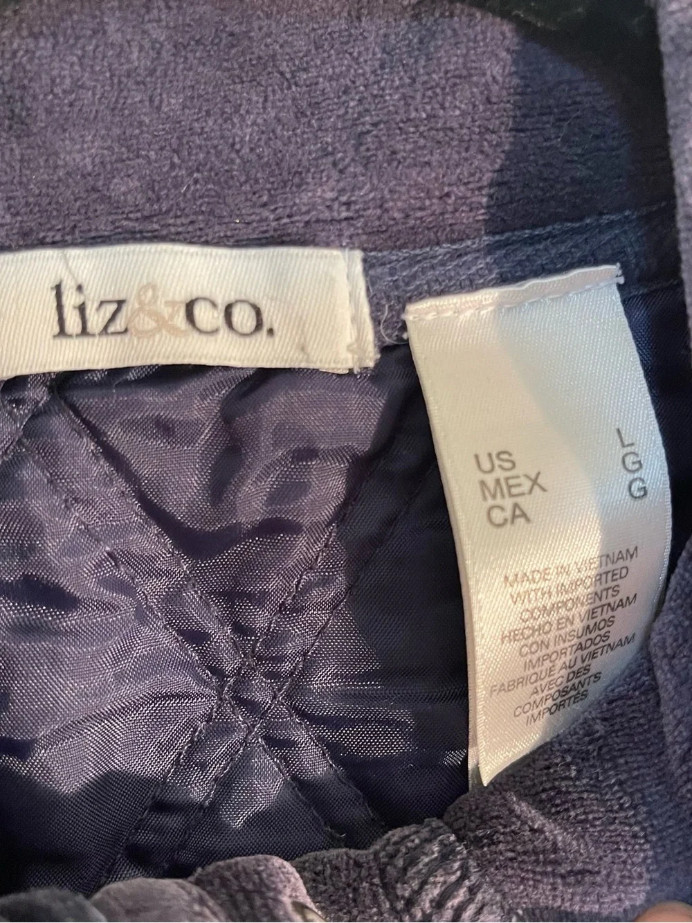 Liz Claiborne Navy Quilted Velvet Snap-Front Vest